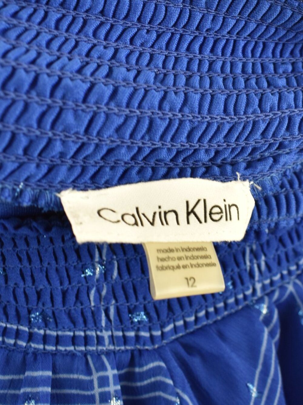 Calvin Klein Plaid Chiffon Mock Neck Smocked Detail Dress - 12 - Picture 13 of 13